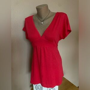 Y2k Red V Neck Babydoll Top with Tie & Back Cut Out